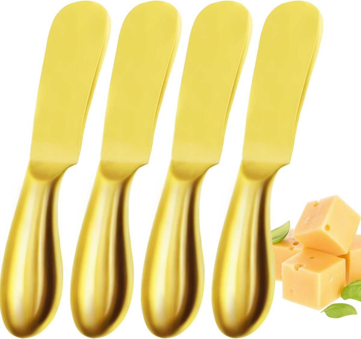 Butter Knives 4 Pieces Stainless Steel Cheese Butter Spreader Knife Set for Cold Butter, Cream Cheese, Jam, Pastry, Charcuterie, Multipurpose Kitchen Gadgets