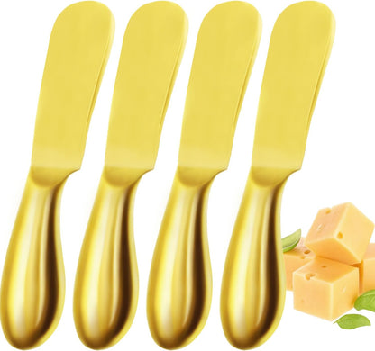 Butter Knives 4 Pieces Stainless Steel Cheese Butter Spreader Knife Set for Cold Butter, Cream Cheese, Jam, Pastry, Charcuterie, Multipurpose Kitchen Gadgets