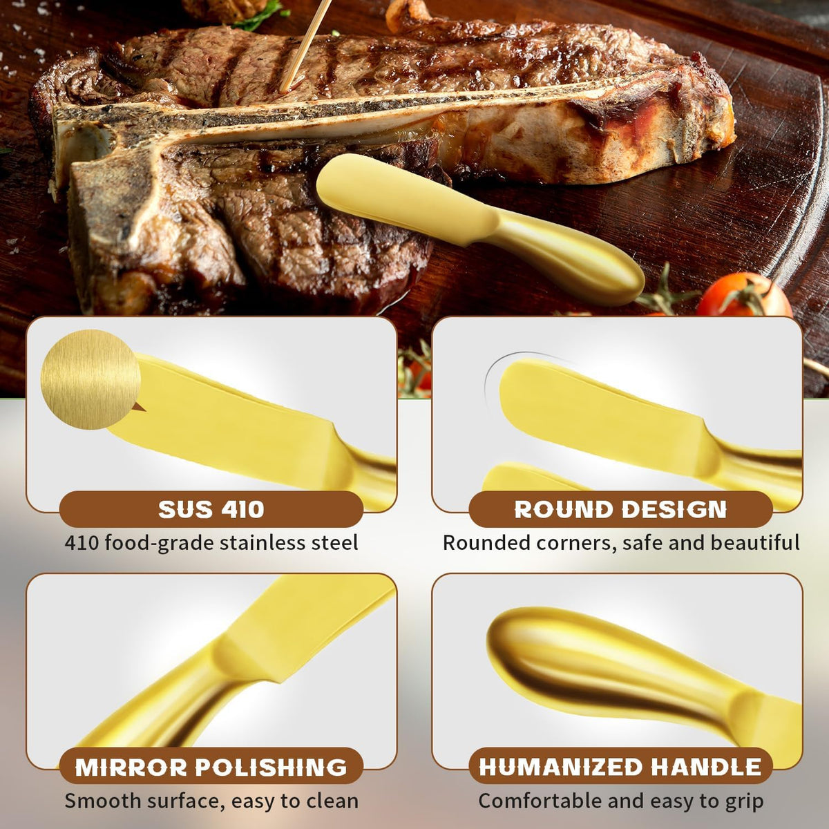 Butter Knives 4 Pieces Stainless Steel Cheese Butter Spreader Knife Set for Cold Butter, Cream Cheese, Jam, Pastry, Charcuterie, Multipurpose Kitchen Gadgets
