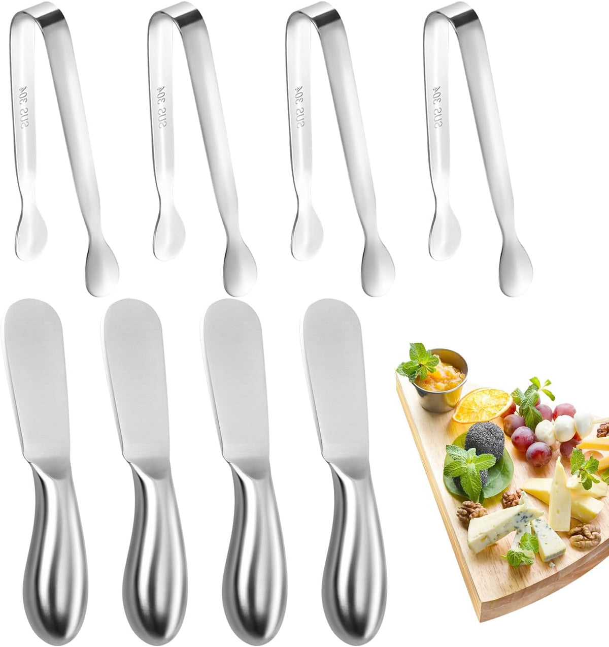Butter Knives 4 Pieces Stainless Steel Cheese Butter Spreader Knife Set for Cold Butter, Cream Cheese, Jam, Pastry, Charcuterie, Multipurpose Kitchen Gadgets