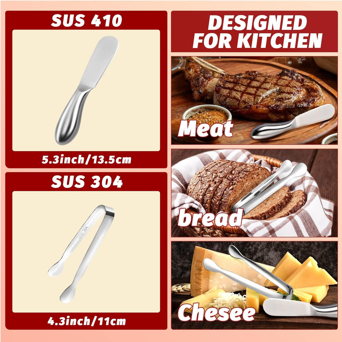Butter Knives 4 Pieces Stainless Steel Cheese Butter Spreader Knife Set for Cold Butter, Cream Cheese, Jam, Pastry, Charcuterie, Multipurpose Kitchen Gadgets