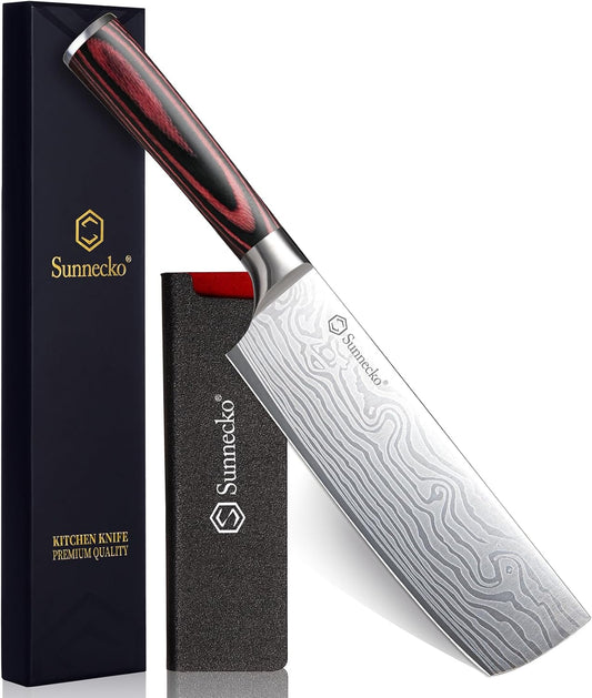 Nakiri Knife - 7" Chef Knife for Meat Cleaver Vegetable Chopping | 12° Edge Razor Sharp Kitchen Knife, High Carbon Steel Multipurpose Cleaver Knife with Sheath, Ideal Gift for Home Cooks Men