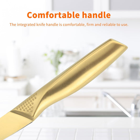 Paring Knives, 4 Inches Stainless Steel Sharp Kitchen Small Fruit Vegetable Knife with Ergonomic Handle for Chefs, Cooks, Gold