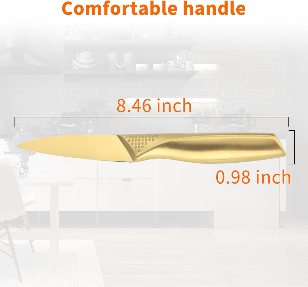 Paring Knives, 4 Inches Stainless Steel Sharp Kitchen Small Fruit Vegetable Knife with Ergonomic Handle for Chefs, Cooks, Gold