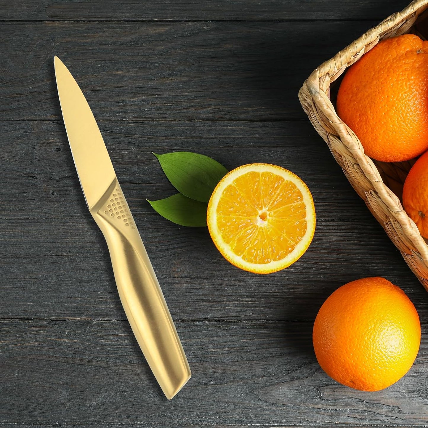 Paring Knives, 4 Inches Stainless Steel Sharp Kitchen Small Fruit Vegetable Knife with Ergonomic Handle for Chefs, Cooks, Gold