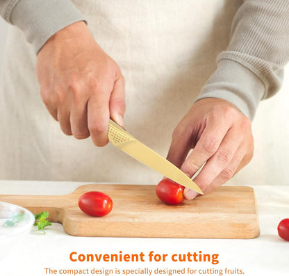 Paring Knives, 4 Inches Stainless Steel Sharp Kitchen Small Fruit Vegetable Knife with Ergonomic Handle for Chefs, Cooks, Gold