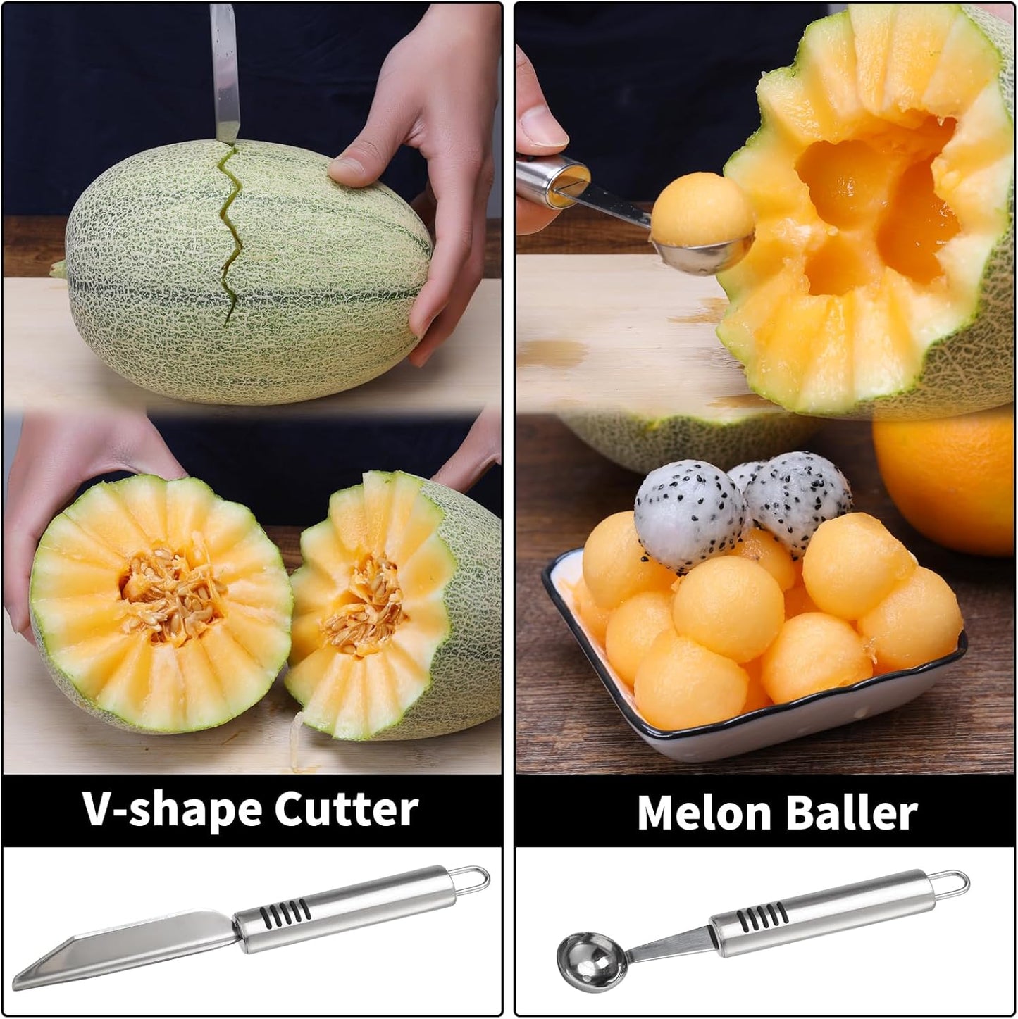 6Pcs Stainless Steel Fruit Carving Knife Set,Fruit&Vegetable Tool | Melon Baller Scoop,Crinkle&V-shape Cutter,Lemon Zester&Peeler,Detail Carving Tool,For Fruits/Veggies,Party Platter Garnishing