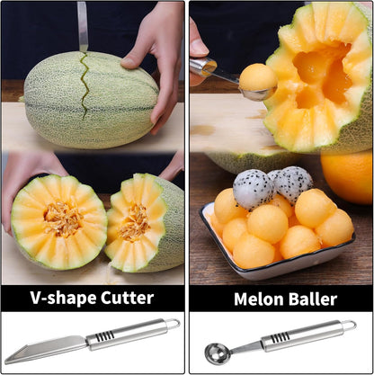 6Pcs Stainless Steel Fruit Carving Knife Set,Fruit&Vegetable Tool | Melon Baller Scoop,Crinkle&V-shape Cutter,Lemon Zester&Peeler,Detail Carving Tool,For Fruits/Veggies,Party Platter Garnishing