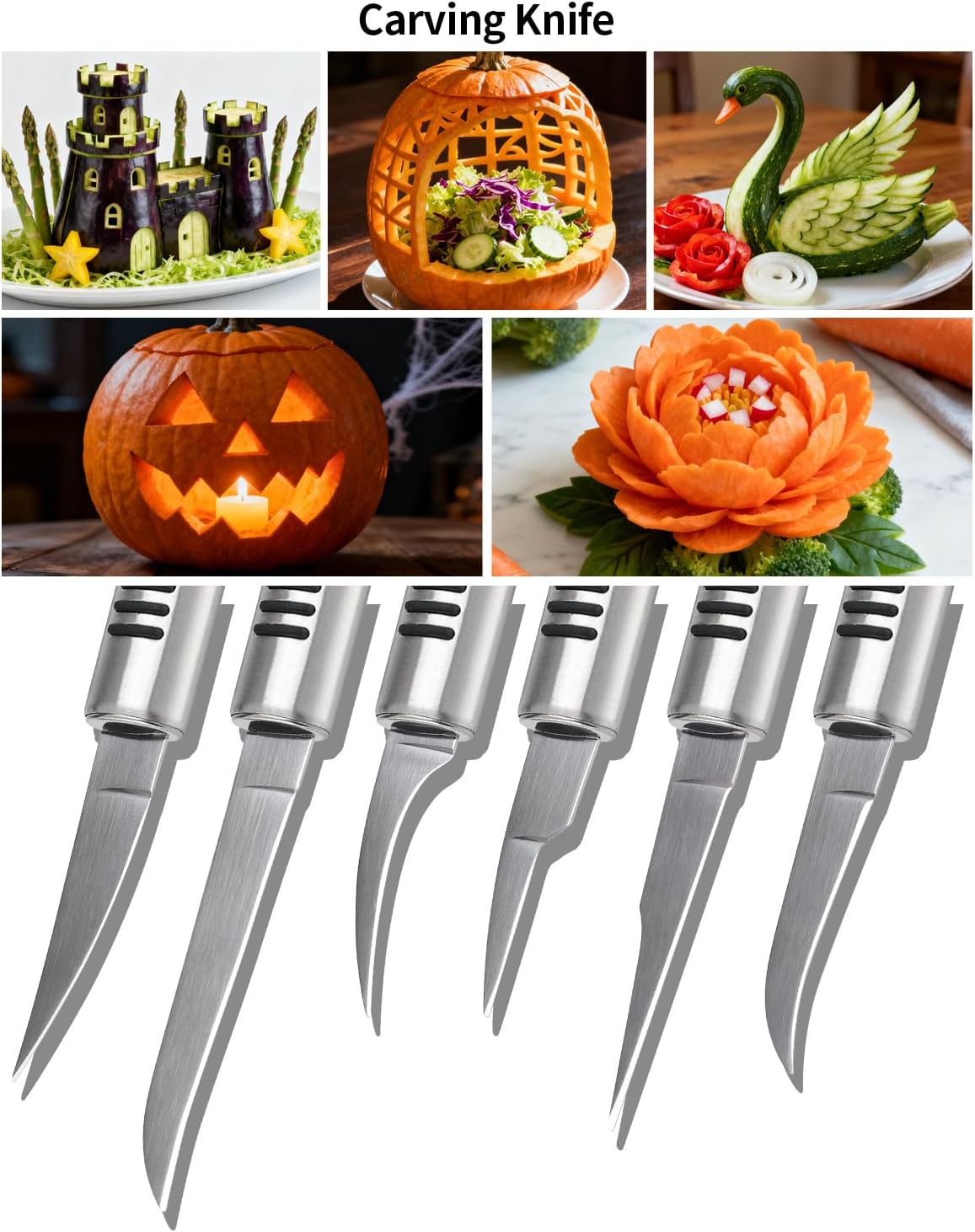 6Pcs Stainless Steel Fruit Carving Knife Set,Fruit&Vegetable Tool | Melon Baller Scoop,Crinkle&V-shape Cutter,Lemon Zester&Peeler,Detail Carving Tool,For Fruits/Veggies,Party Platter Garnishing