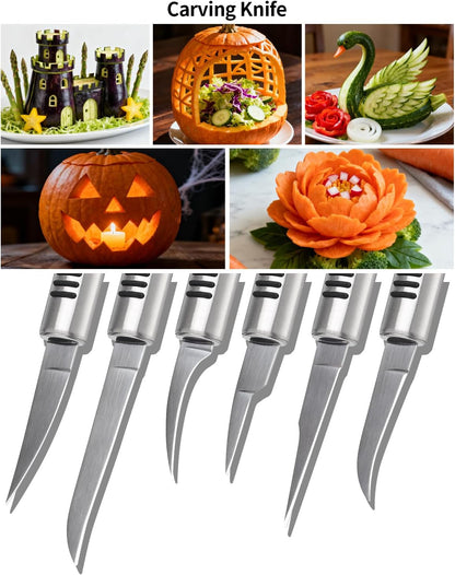 6Pcs Stainless Steel Fruit Carving Knife Set,Fruit&Vegetable Tool | Melon Baller Scoop,Crinkle&V-shape Cutter,Lemon Zester&Peeler,Detail Carving Tool,For Fruits/Veggies,Party Platter Garnishing