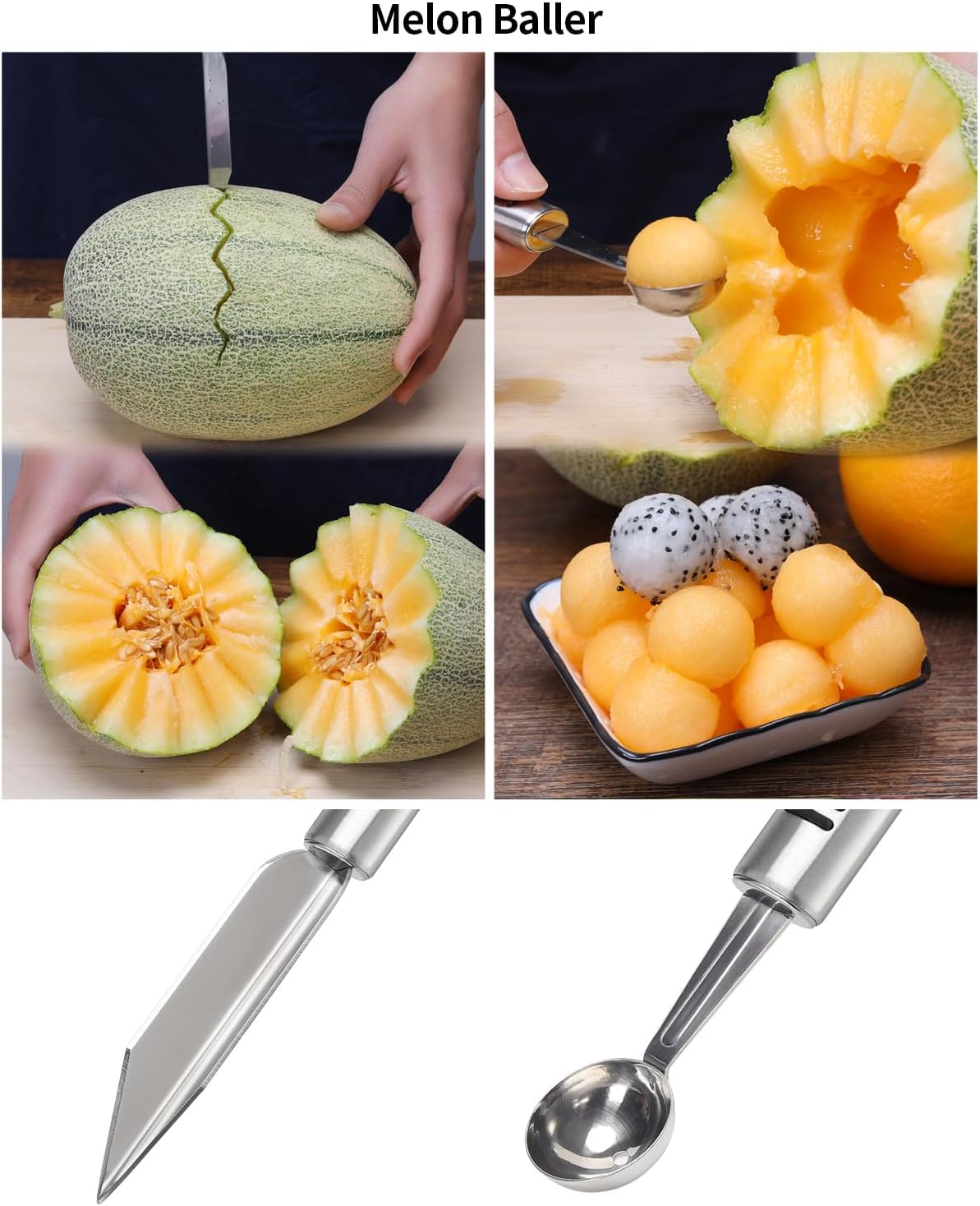 6Pcs Stainless Steel Fruit Carving Knife Set,Fruit&Vegetable Tool | Melon Baller Scoop,Crinkle&V-shape Cutter,Lemon Zester&Peeler,Detail Carving Tool,For Fruits/Veggies,Party Platter Garnishing