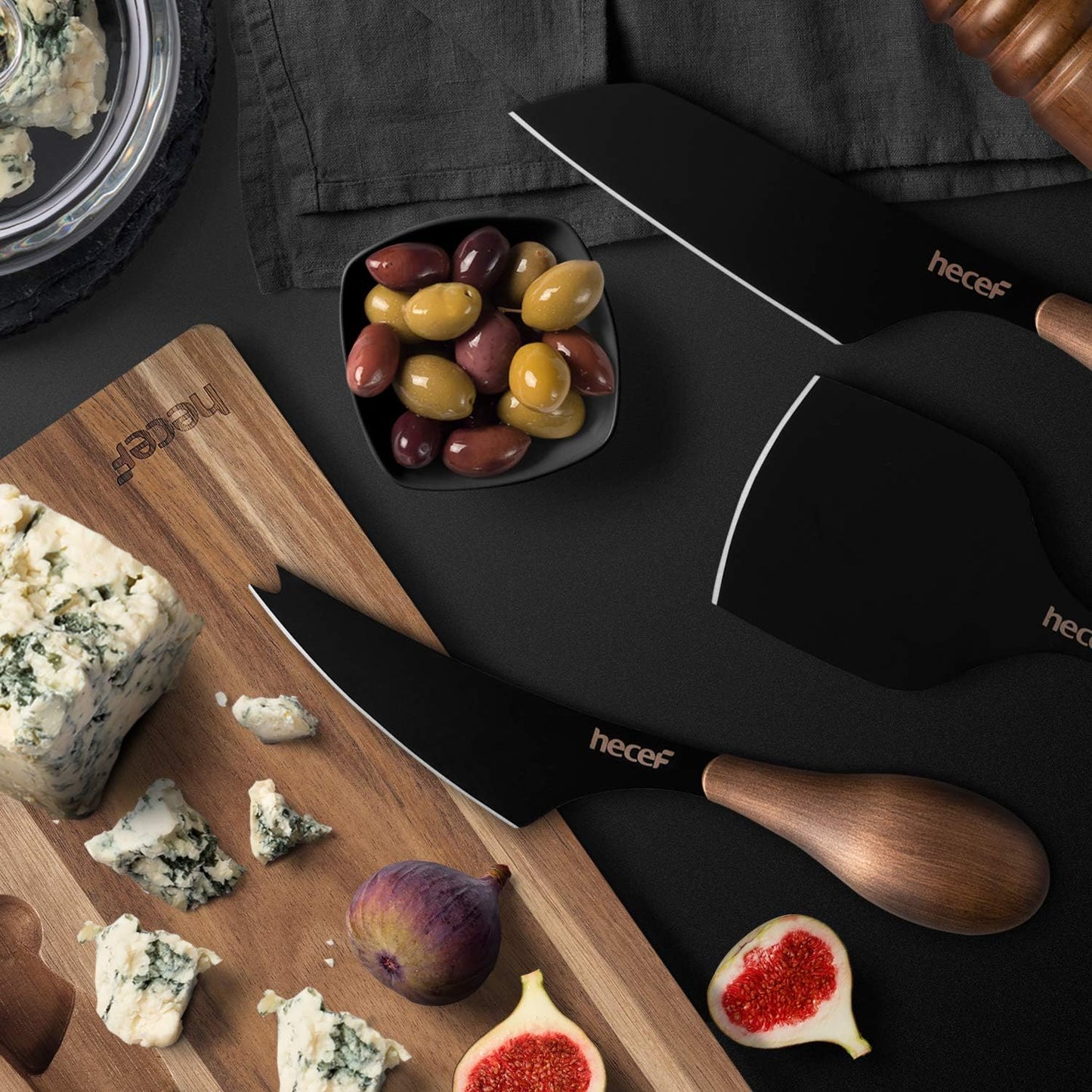 Cheese Knife Set of 3, Bronze Grain Multipurpose Retro Cheese Knives, Set includes Pronged, Hard Cheese & Chisel Knife, Black