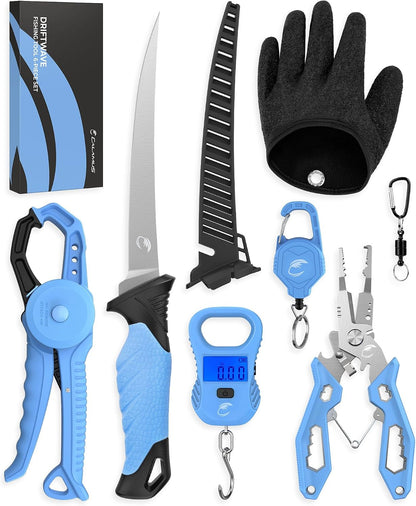 Lightweight and DriftWave Fishing Tool Kit – Corrosion Resistant Fishing Pliers, Lip Gripper, Fillet Knife, Fishing Scale, Retractor & Glove,Scissors & Pocket Knife,Fishing Gifts for Men