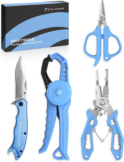 Lightweight and DriftWave Fishing Tool Kit – Corrosion Resistant Fishing Pliers, Lip Gripper, Fillet Knife, Fishing Scale, Retractor & Glove,Scissors & Pocket Knife,Fishing Gifts for Men