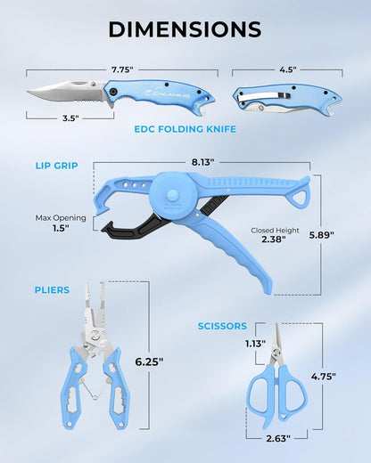 Lightweight and DriftWave Fishing Tool Kit – Corrosion Resistant Fishing Pliers, Lip Gripper, Fillet Knife, Fishing Scale, Retractor & Glove,Scissors & Pocket Knife,Fishing Gifts for Men