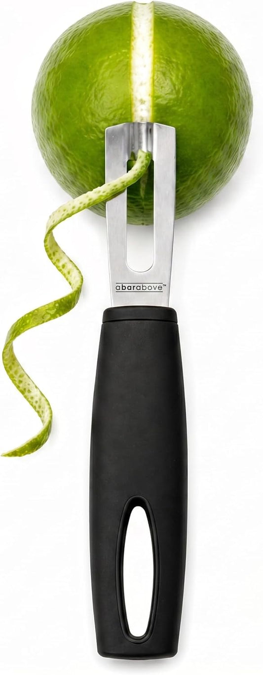 Channel Knife, Black Ergonomic Handle Stainless Steel Blade | Chef Grade Citrus Garnish Tool, Zester and Fruit Peeler, For Cocktails, Culinary Presentation, Kitchen and Bar Use, Handy Fit