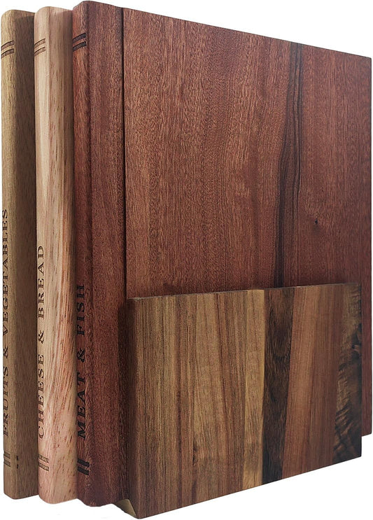 Resafy Book Cutting Board Set of 3,Acacia Wooden Serving Boards for Kitchen | Resafy Book Cutting Boards Set,Wooden Decorative and Functional Cutting Boards,Wooden Stand Library,Piece for Countertop