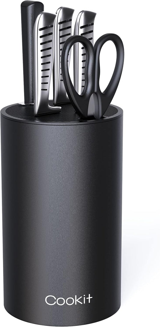 Knife Block Without Knives, Universal Round Knife Block Only, Detachable Knife Holder for Easy Cleaning, Space Saver Knife Storage Holder with Scissors Slot, Black