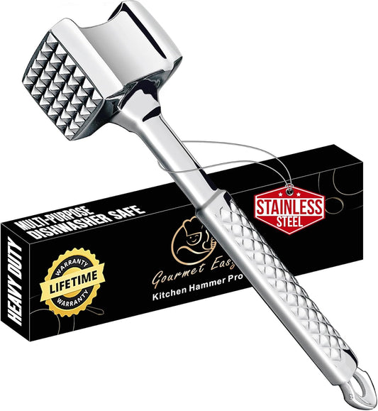 Classic Meat Tenderizer Tool, Non-Slip Grip Lifetime Replace | Dual-Sided Heavy-Duty Design for Effortless Tenderizing of Steak,Chicken and Poultry , Dishwasher Safe, Lifetime Replacement