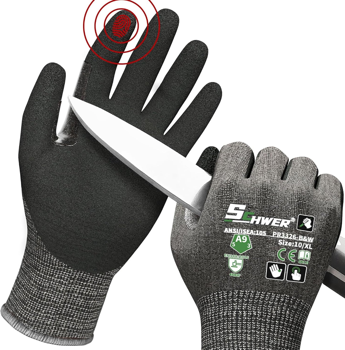 ProGuard High Level Cut Resistant Work Gloves PR3326 for Extreme Protection，ANSI A9 Cut Gloves with Reinforced Thumb, Non Slip, Breathable, Durable, Touch-screen, Black 1 Pair（XL）
