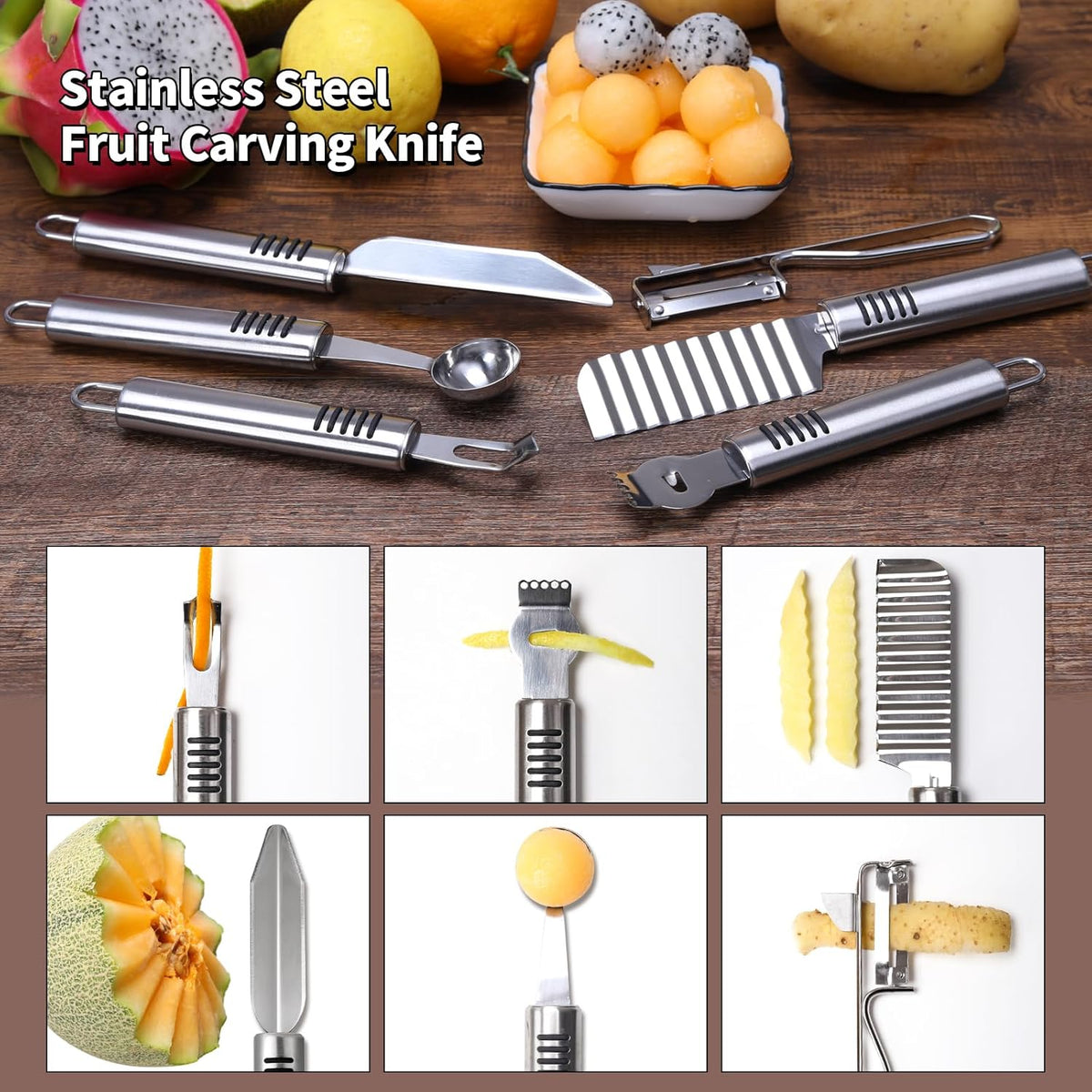 6Pcs Stainless Steel Fruit Carving Knife Set,Fruit&Vegetable Tool