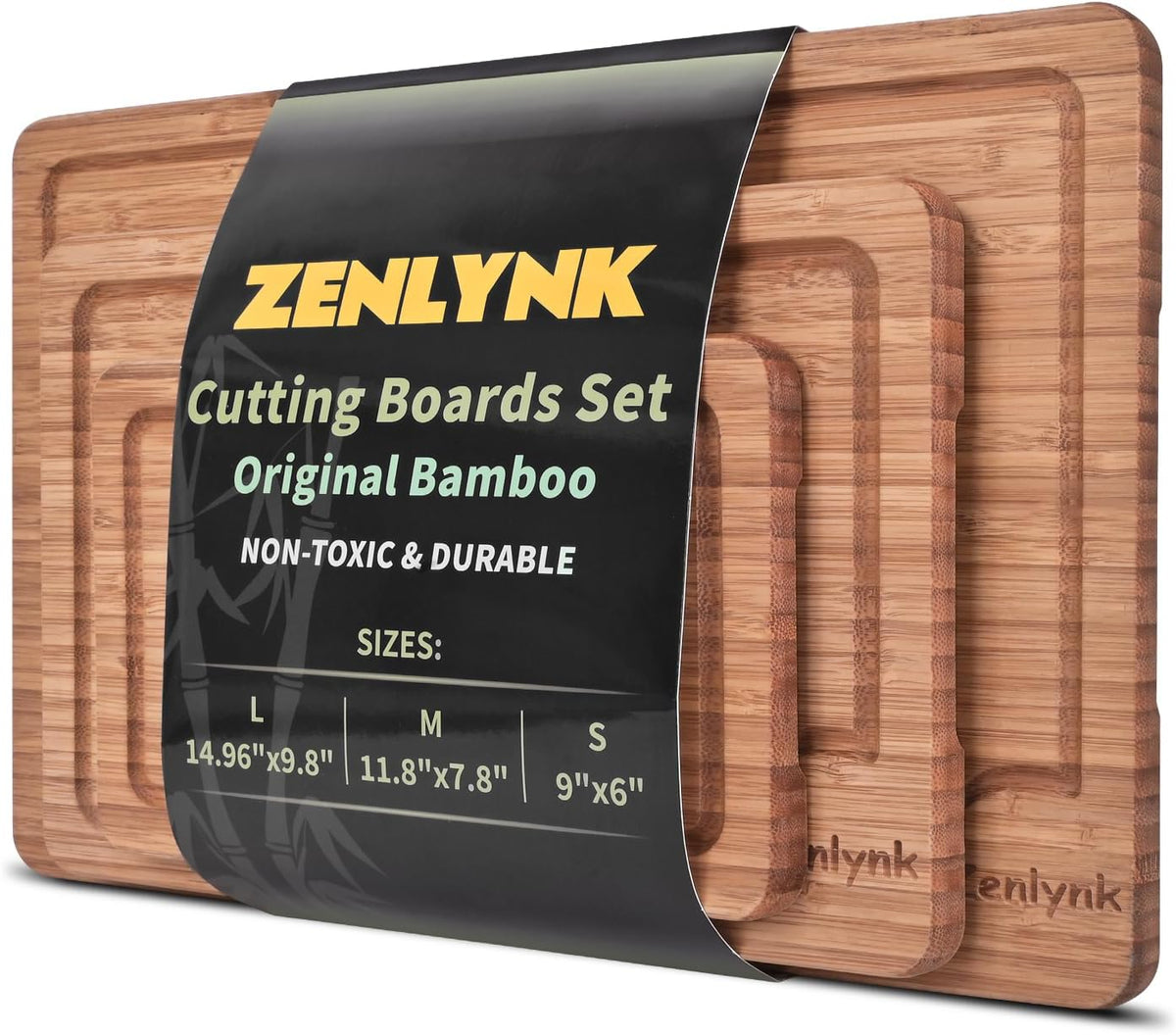 Bamboo Cutting Boards for Kitchen, 3 Piece Bamboo Cutting Board Set with Juice Groove & Non-Slip Design, Large Medium Small Wood Cutting Boards for Meat Vegetables Fruits, Housewarming Gift