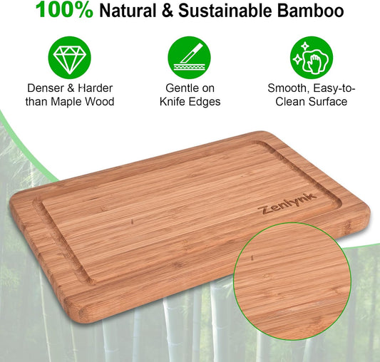 Bamboo Cutting Boards for Kitchen, 3 Piece Bamboo Cutting Board Set with Juice Groove & Non-Slip Design, Large Medium Small Wood Cutting Boards for Meat Vegetables Fruits, Housewarming Gift