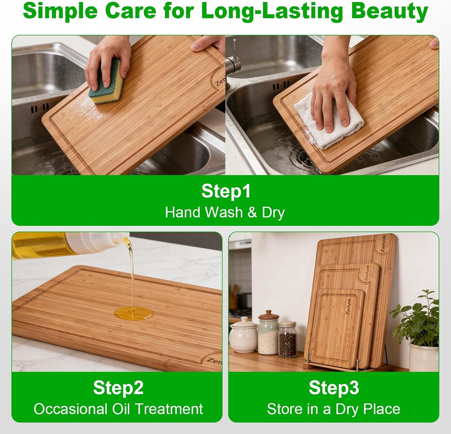 Bamboo Cutting Boards for Kitchen, 3 Piece Bamboo Cutting Board Set with Juice Groove & Non-Slip Design, Large Medium Small Wood Cutting Boards for Meat Vegetables Fruits, Housewarming Gift