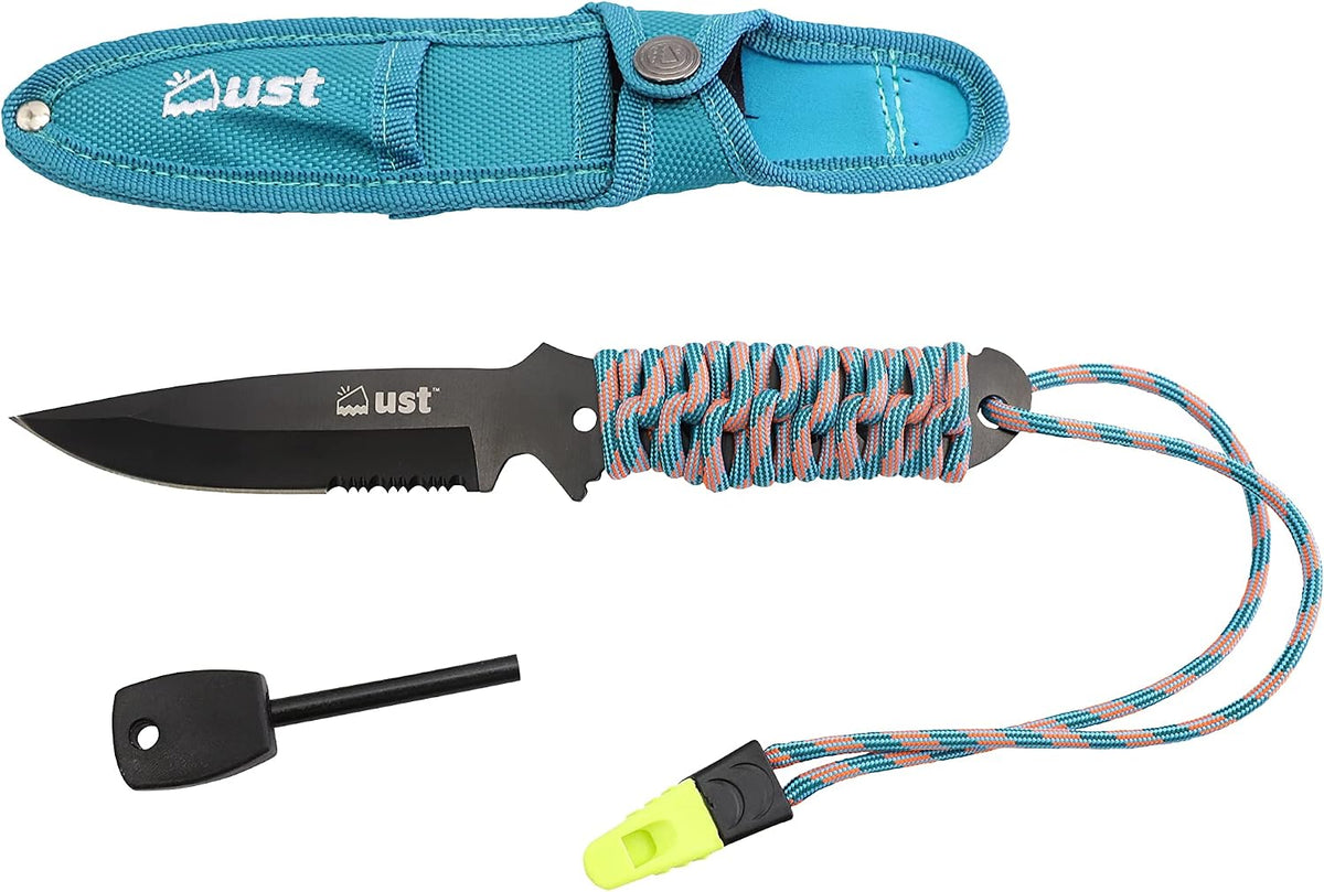 ParaKnife 4.0 PRO with 4 Inch Serrated Blade, ParaTinder Utility Cord, Fire Starter and Emergency Whistle for Hiking, Backpacking, Camping and Outdoor Survival | bike-repair-tools