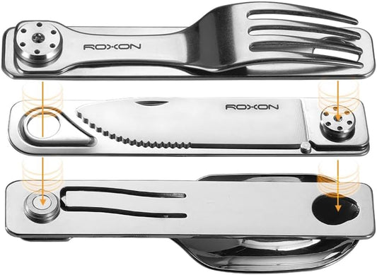 3-in-1 Knife Spoons Fork Camping Utensils Set with Case | Magnetic Folding, Stainless Steel Cutlery, EDC Portable Lightweight Silverware,For Hiking Backpacking Travel Lunchbox Outdoor