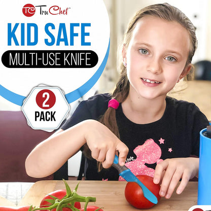 2-Piece Kids Tomato & Steak Knife Set | Safe Stainless Steel Serrated Knives for Real Cooking | Skin-Friendly Blade, Lightweight & Easy Grip – Kitchen Tool for Kids & Beginners (2 pcs)