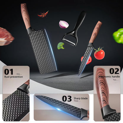 Knife Set, 10 Pieces Professional Kitchen Knife Set with Universal Knife Block, Non-stick Heat Resistan Kitchen Tools and Gadgets with Wooden Handle (Khaki)