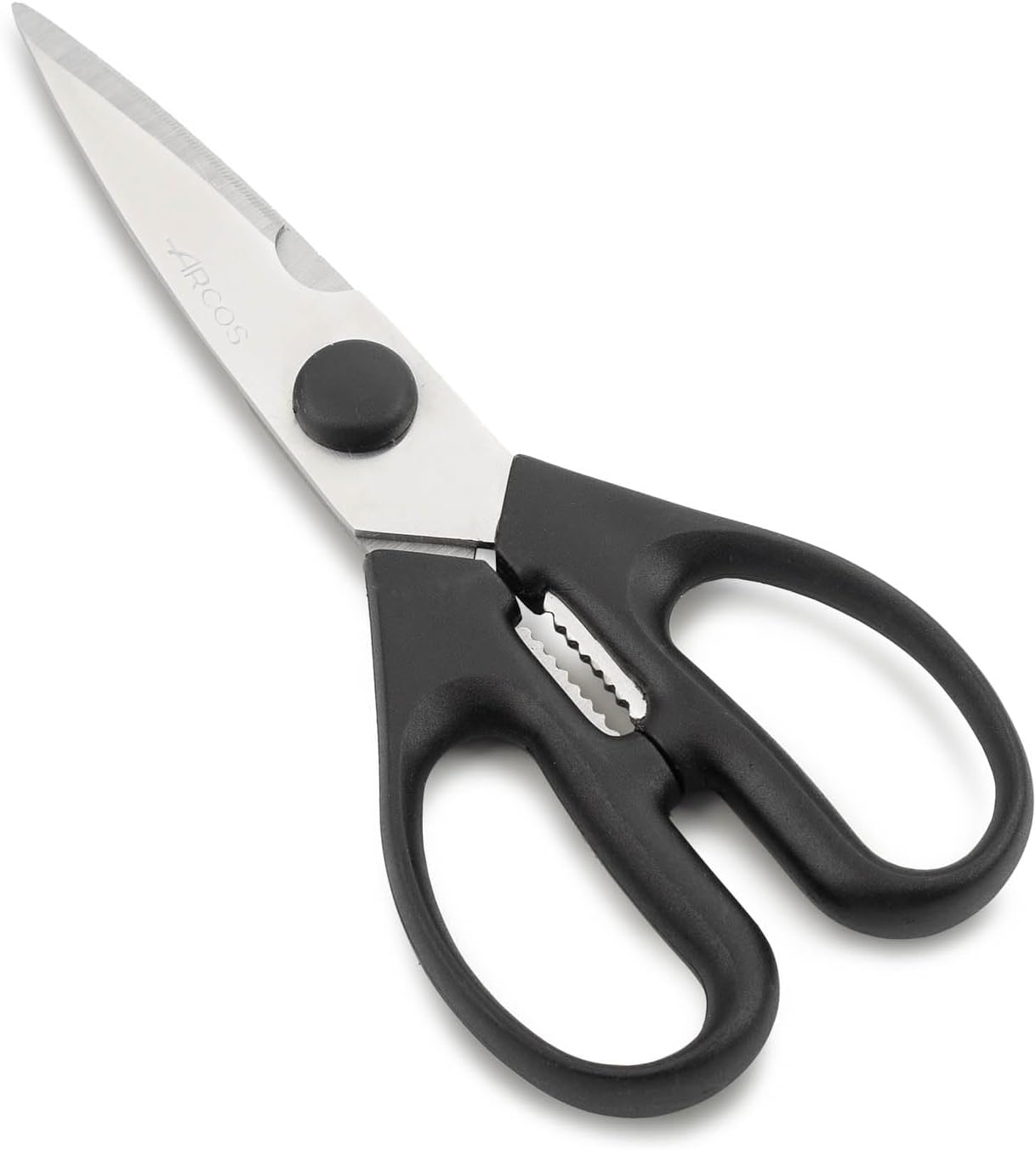 Kitchen Scissors 8 Inch Nitrum Stainless Steel and 195 mm blade. 154 gr. Ergonomic Polyoxymethylene POM Handle. Series Prochef. Smooth edge and stylish wooden handle. Color Black.