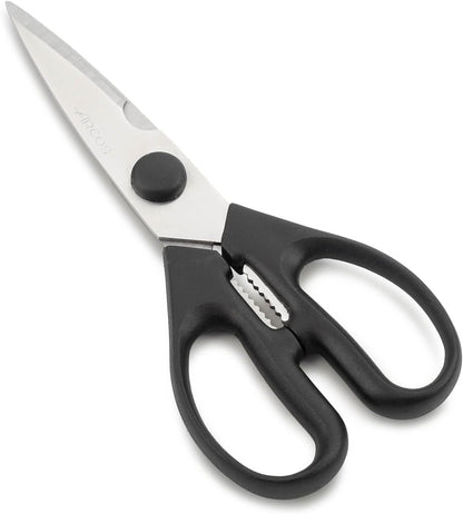 Kitchen Scissors 8 Inch Nitrum Stainless Steel and 195 mm blade. 154 gr. Ergonomic Polyoxymethylene POM Handle. Series Prochef. Smooth edge and stylish wooden handle. Color Black.