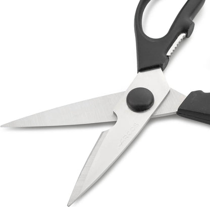 Kitchen Scissors 8 Inch Nitrum Stainless Steel and 195 mm blade. 154 gr. Ergonomic Polyoxymethylene POM Handle. Series Prochef. Smooth edge and stylish wooden handle. Color Black.