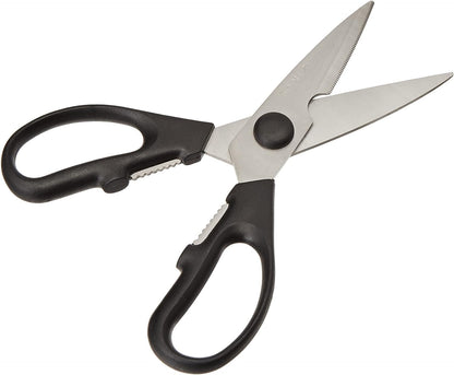 Kitchen Scissors 8 Inch Nitrum Stainless Steel and 195 mm blade. 154 gr. Ergonomic Polyoxymethylene POM Handle. Series Prochef. Smooth edge and stylish wooden handle. Color Black.