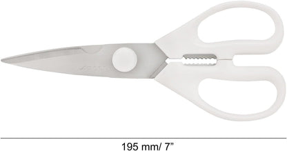 Kitchen Scissors 8 Inch Nitrum Stainless Steel and 195 mm blade. 154 gr. Ergonomic Polyoxymethylene POM Handle. Series Prochef. Smooth edge and stylish wooden handle. Color Black.