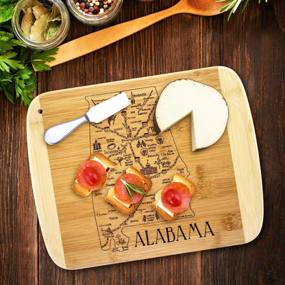 A Slice of Life New Jersey Engraved Map Cutting Board | 11” x 8.75” charcuterie board with engraved state map artwork. Smooth reverse side for food prep. Hang tie for wall display. - Colors A