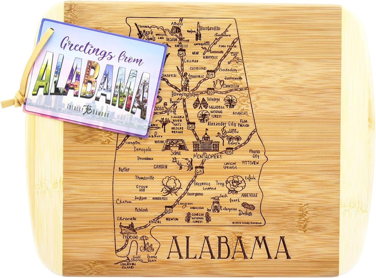 A Slice of Life New Jersey Engraved Map Cutting Board | 11” x 8.75” charcuterie board with engraved state map artwork. Smooth reverse side for food prep. Hang tie for wall display. - Colors A