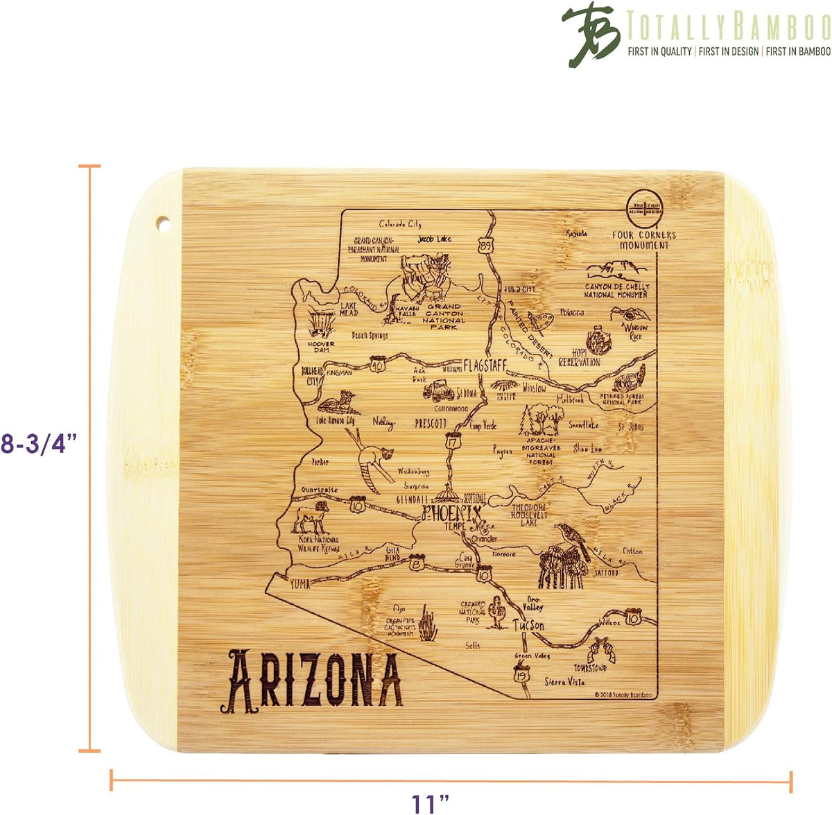 A Slice of Life New Jersey Engraved Map Cutting Board | 11” x 8.75” charcuterie board with engraved state map artwork. Smooth reverse side for food prep. Hang tie for wall display. - Colors A