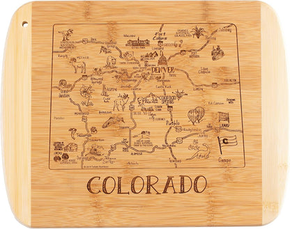 A Slice of Life New Jersey Engraved Map Cutting Board | 11” x 8.75” charcuterie board with engraved state map artwork. Smooth reverse side for food prep. Hang tie for wall display. - Colors A
