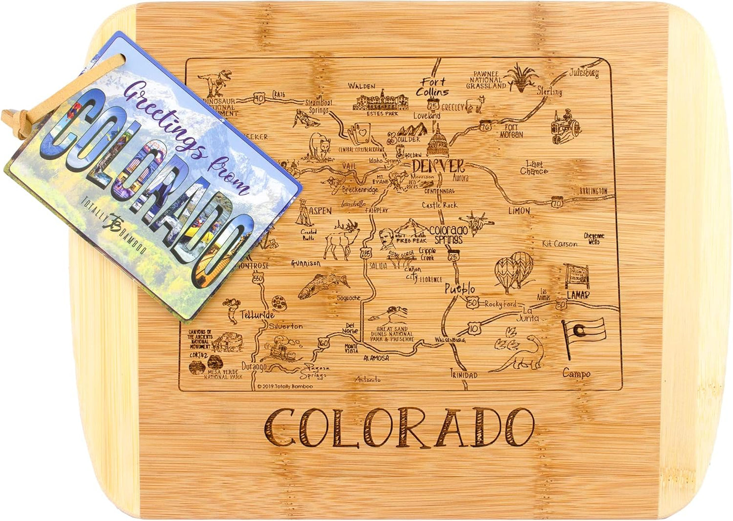 A Slice of Life New Jersey Engraved Map Cutting Board | 11” x 8.75” charcuterie board with engraved state map artwork. Smooth reverse side for food prep. Hang tie for wall display. - Colors A