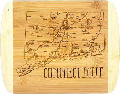 A Slice of Life New Jersey Engraved Map Cutting Board | 11” x 8.75” charcuterie board with engraved state map artwork. Smooth reverse side for food prep. Hang tie for wall display. - Colors A