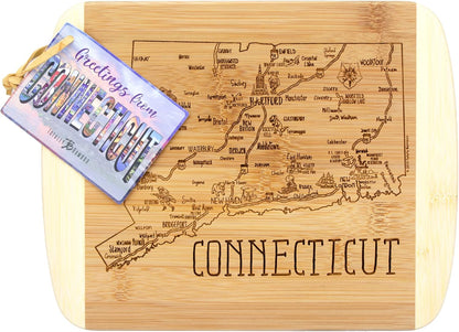 A Slice of Life New Jersey Engraved Map Cutting Board | 11” x 8.75” charcuterie board with engraved state map artwork. Smooth reverse side for food prep. Hang tie for wall display. - Colors A