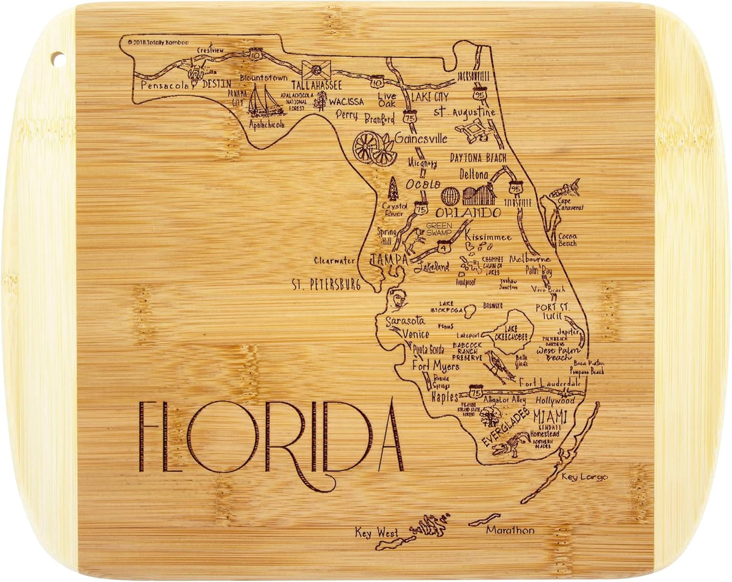 A Slice of Life New Jersey Engraved Map Cutting Board | 11” x 8.75” charcuterie board with engraved state map artwork. Smooth reverse side for food prep. Hang tie for wall display. - Colors A
