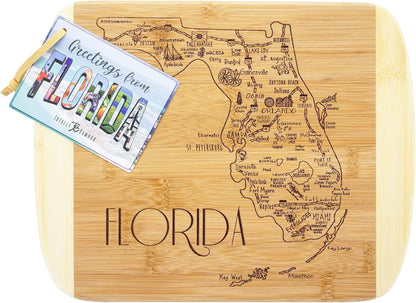 A Slice of Life New Jersey Engraved Map Cutting Board | 11” x 8.75” charcuterie board with engraved state map artwork. Smooth reverse side for food prep. Hang tie for wall display. - Colors A