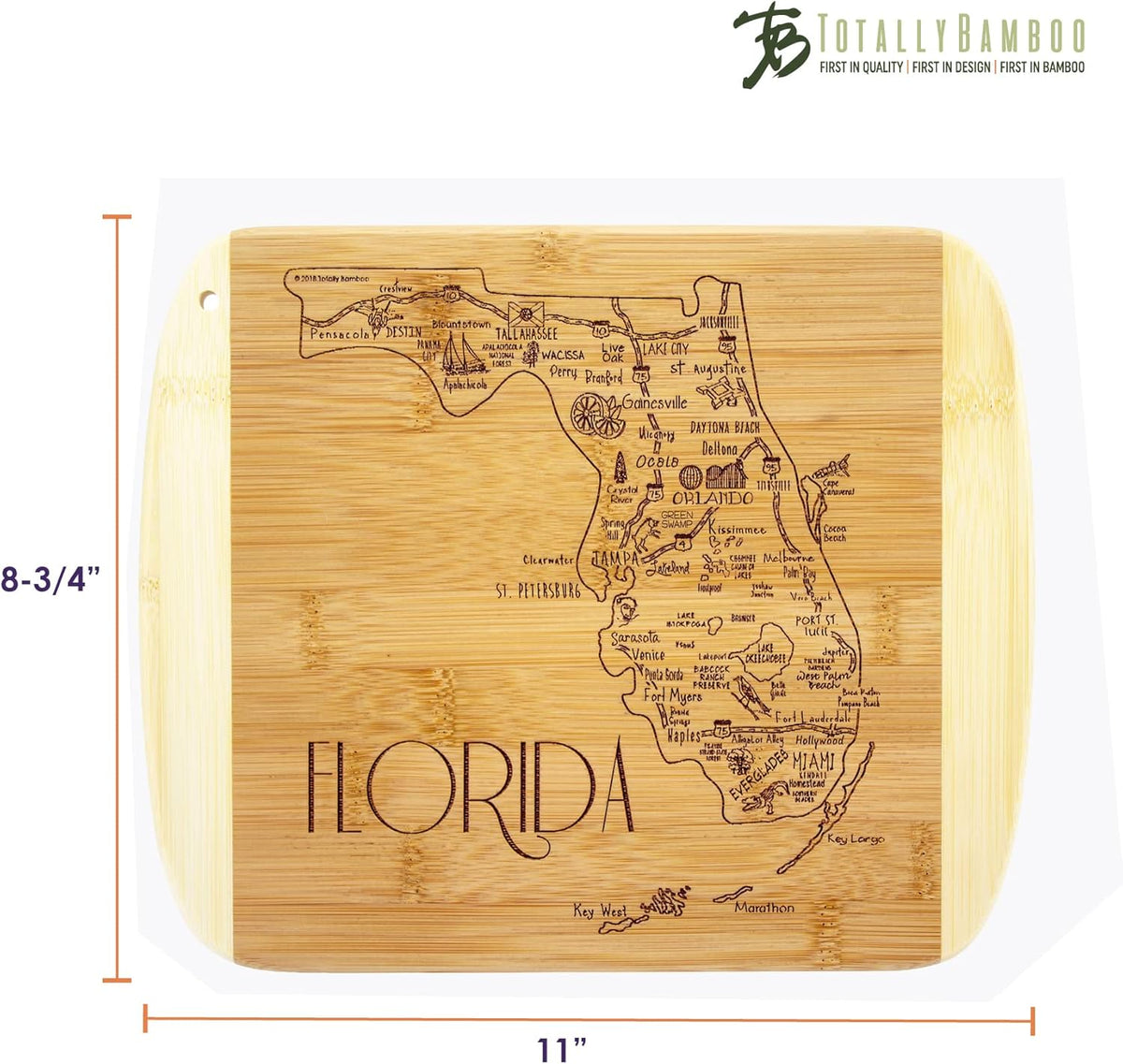 A Slice of Life New Jersey Engraved Map Cutting Board | 11” x 8.75” charcuterie board with engraved state map artwork. Smooth reverse side for food prep. Hang tie for wall display. - Colors A