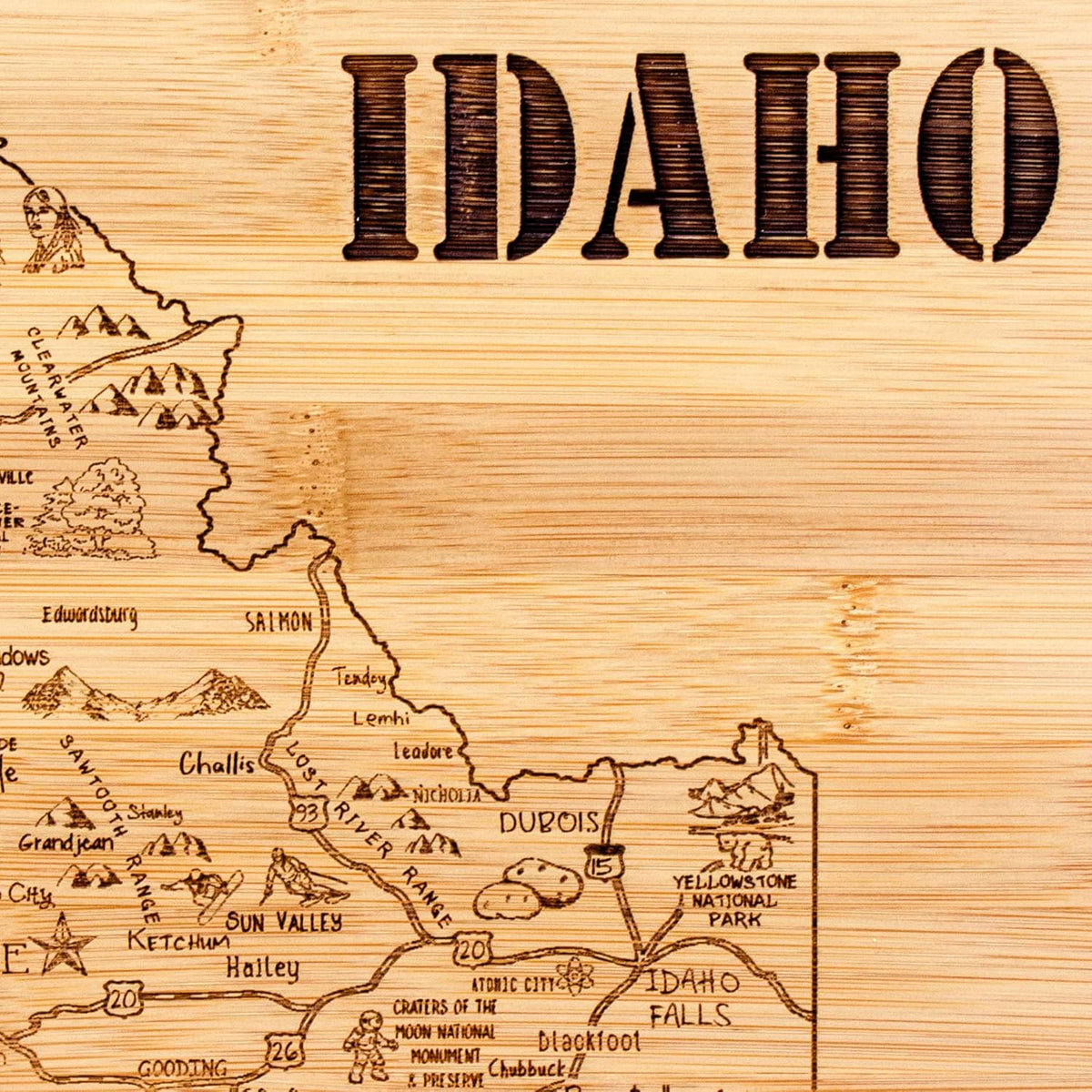 A Slice of Life New Jersey Engraved Map Cutting Board | 11” x 8.75” charcuterie board with engraved state map artwork. Smooth reverse side for food prep. Hang tie for wall display. - Colors A