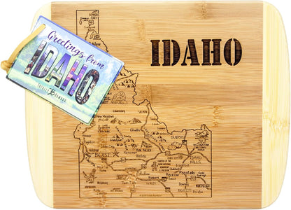 A Slice of Life New Jersey Engraved Map Cutting Board | 11” x 8.75” charcuterie board with engraved state map artwork. Smooth reverse side for food prep. Hang tie for wall display. - Colors A