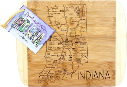 A Slice of Life New Jersey Engraved Map Cutting Board | 11” x 8.75” charcuterie board with engraved state map artwork. Smooth reverse side for food prep. Hang tie for wall display. - Colors A